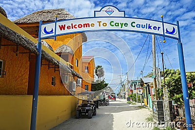 Welcome Greeting Sign Caye Caulker City Road Caribbean Travel Destination Belize Central America Editorial Stock Photo