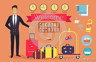 Welcome Hotel Services on Vector Illustration Vector Illustration