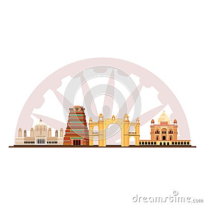 welcome india landmarks monuments independence day Cartoon Illustration