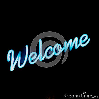 Welcome Blue Neon Sign Stock Photo