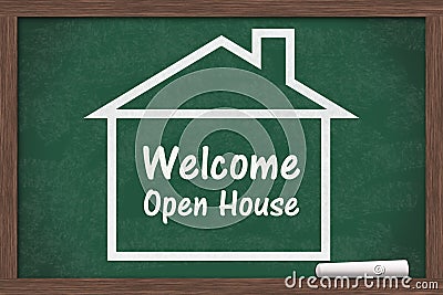 Welcome Open House message on a chalkboard Stock Photo