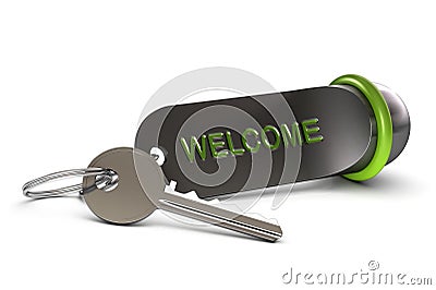 Welcome in our hotel, key and keyring Stock Photo