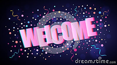 Welcome overlapping festive lettering with colorful round confetti Vector Illustration