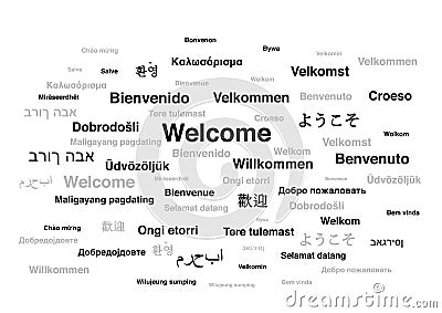 Welcome phrase in different languages of the world Vector Illustration