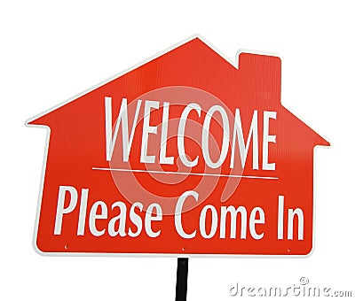 Welcome, Please Come In Sign Stock Photo