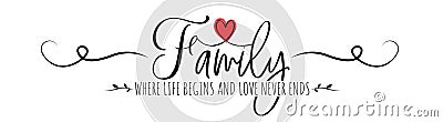 Family where love begins love never ends, vector Vector Illustration