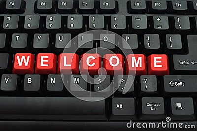 Welcome red button on black keyboard Stock Photo