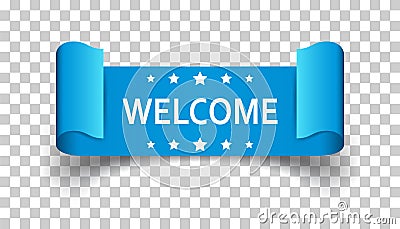 Welcome ribbon vector icon. Hello sticker label on isolated back Vector Illustration