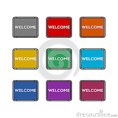 Welcome road sign color set isolated on white background Vector Illustration