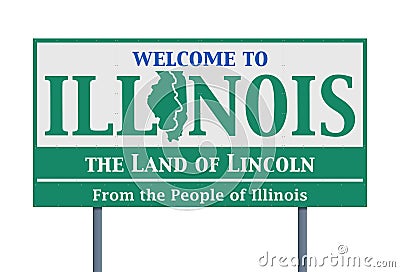 Welcome road sign of the state of Illinois Cartoon Illustration