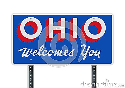 Welcome road sign of the state of Ohio Cartoon Illustration