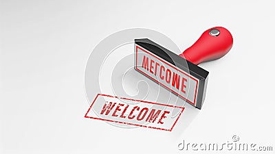 WELCOME rubber Stamp 3D rendering Stock Photo