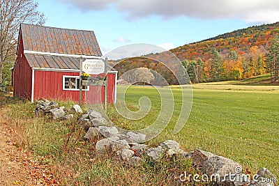 Welcome sign and barn Grafton, Vermont in Fall colors Editorial Stock Photo