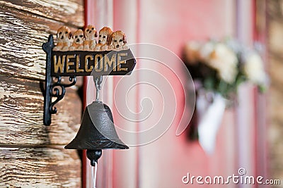 Welcome sign with bell Stock Photo