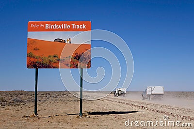 Birdsville track sign welcoming travellers to the outback, western Queensland, Australia Editorial Stock Photo