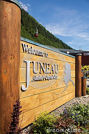 Juneau, Alaska welcome sign Editorial Stock Photo