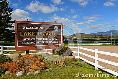 Welcome Sign in Lake Placid, New York, USA Editorial Stock Photo