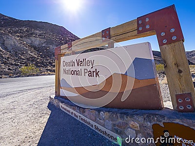 Welcome sign to Death Valley National Park California - DEATH VALLEY - CALIFORNIA - OCTOBER 23, 2017 Editorial Stock Photo