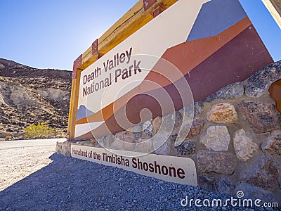 Welcome sign to Death Valley National Park California - DEATH VALLEY - CALIFORNIA - OCTOBER 23, 2017 Editorial Stock Photo