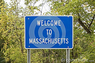 Welcome sign to Massachusetts Stock Photo