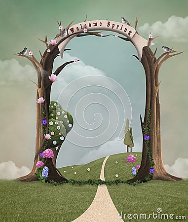 Welcome spring Cartoon Illustration