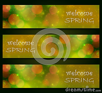 Welcome Spring - blurred, bokeh design, green color background Vector Illustration