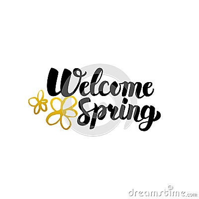 Welcome Spring Handwritten Lettering Vector Illustration