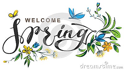 Welcome spring lettering text Vector Illustration
