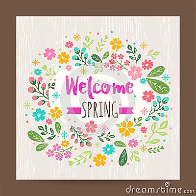 Welcome spring season, floral illustration background Vector Illustration