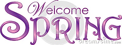 Welcome Spring Text in Purple and Pink Vector Illustration