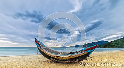 Welcome sunrise boat in storm season Stock Photo