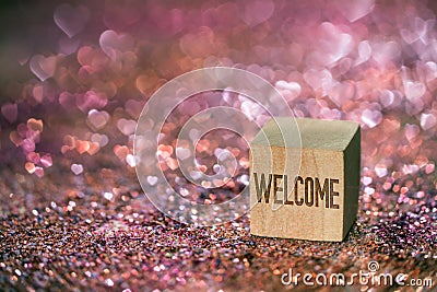Welcome text with heart bokeh light Stock Photo