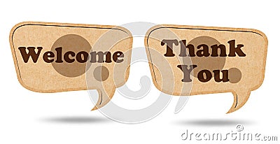 Welcome and Thank you on Recycle Paper bubbles Stock Photo