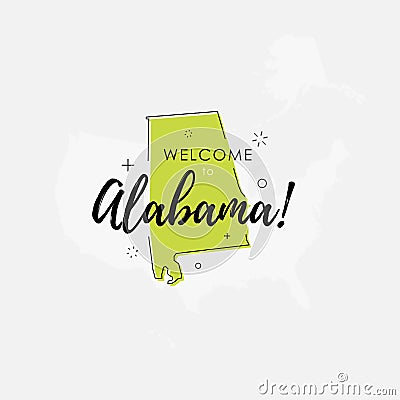 Welcome to Alabama green sign Cartoon Illustration