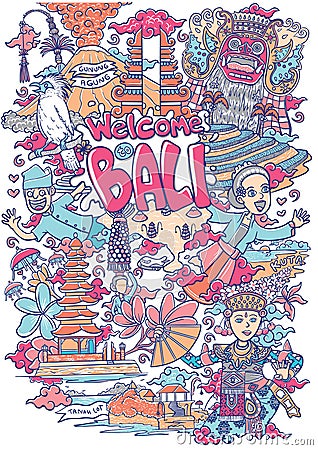 Welcome to amazing bali illustration Vector Illustration