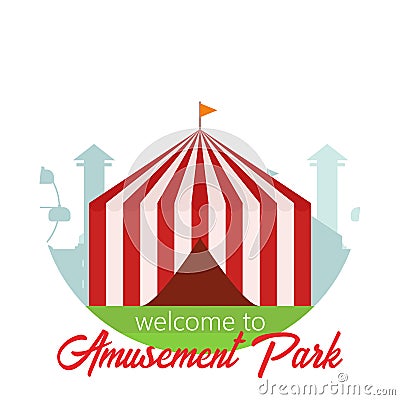 Welcome to amusement park. Amusement park landscape in flat style. Vector illustration. Vector concept for web, apps Cartoon Illustration