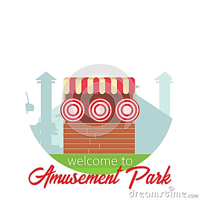 Welcome to amusement park. Amusement park landscape in flat style. Vector illustration. Vector concept for web, apps Cartoon Illustration