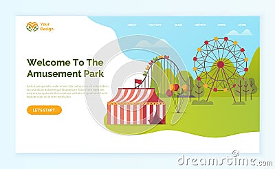 Welcome to Amusement Park Online Website with Text Vector Illustration