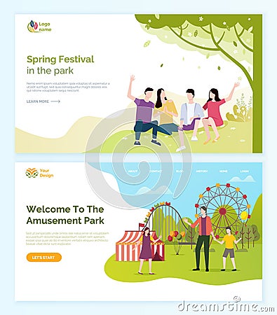 Welcome to Amusement Park and Spring Festival Vector Illustration