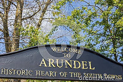 Welcome to Arundel Sign in West Sussex, UK Editorial Stock Photo