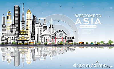 Welcome to Asia Skyline with Gray Buildings and Blue Sky Stock Photo