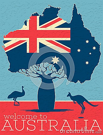 Welcome to Australia vintage poster Vector Illustration