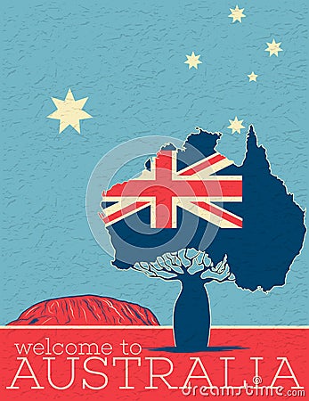 Welcome to Australia vintage poster Vector Illustration