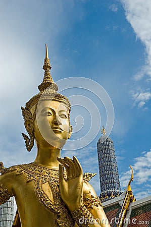 Welcome to Bangkok - Kinnari statue at Wat Phra Kaew temple Stock Photo