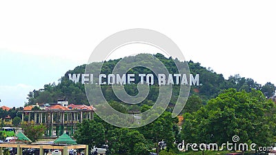 The Welcome to Batam monument on the hill is an iconic landmark of Batam Indonesia Editorial Stock Photo