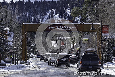 Welcome to Big Bear Village Sign Editorial Stock Photo