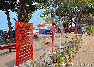 Welcome to The Black Cat Surf Bar, Bali Editorial Stock Photo