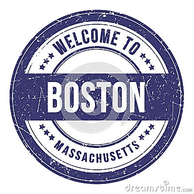 WELCOME TO BOSTON - MASSACHUSETTS, words written on blue stamp Stock Photo