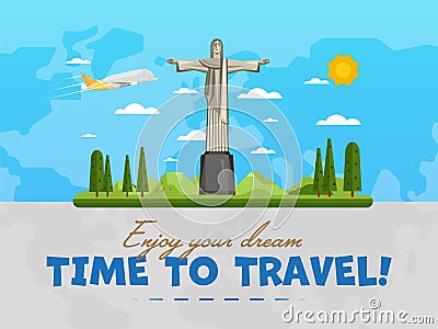 Welcome to Brazil poster with famous attraction Vector Illustration