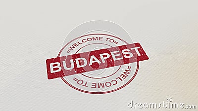 WELCOME TO BUDAPEST stamp red print on the paper. 3D rendering Stock Photo